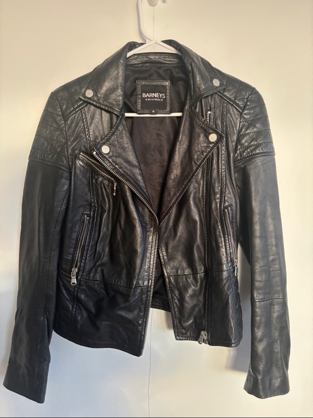 BARNEYS ORIGINALS Black Leather Biker Moto Jacket